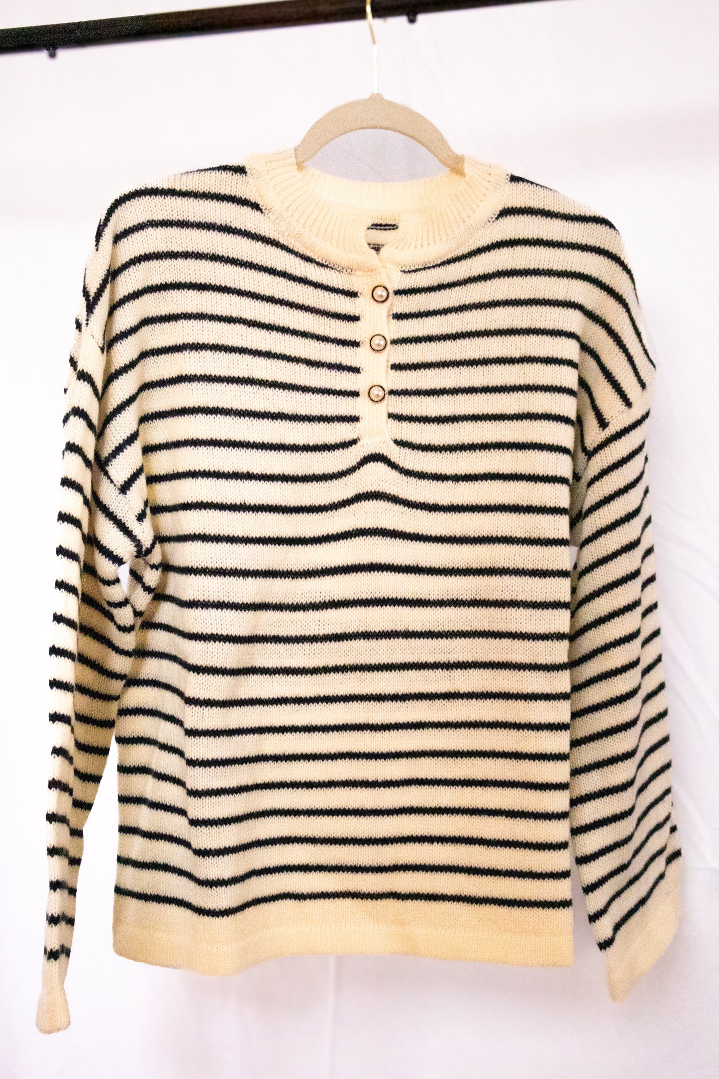 Striped Long Sleeve Button Sweater