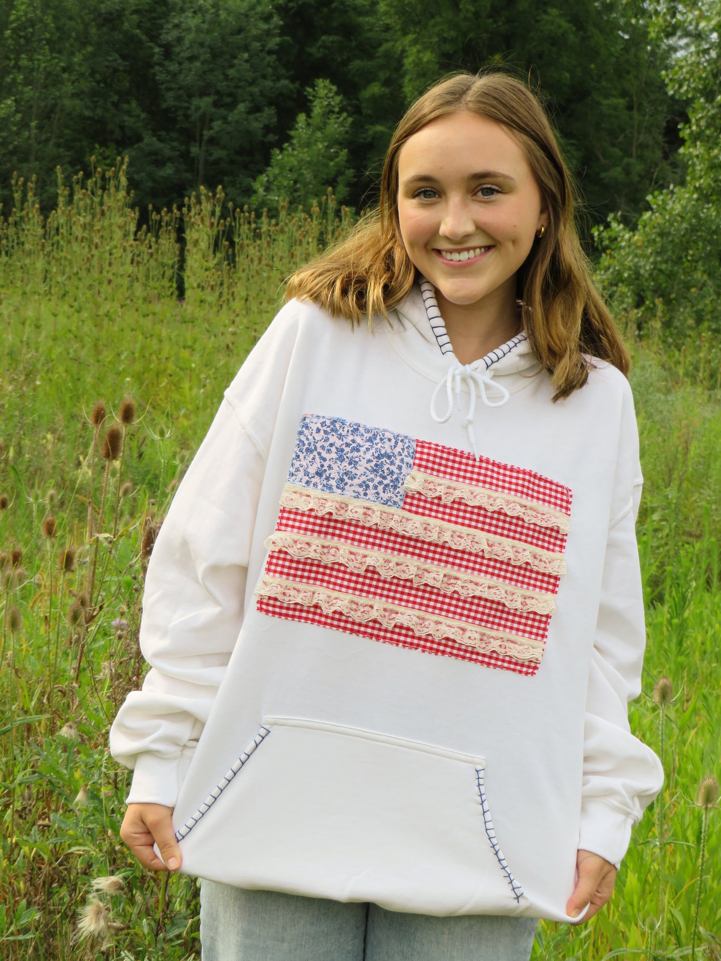 PREORDER American Flag Patchwork Hoodie
