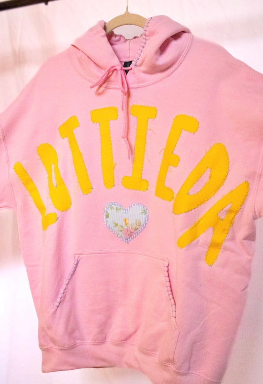 PINK FLORAL VALENTINES PATCHWORK HOODIE
