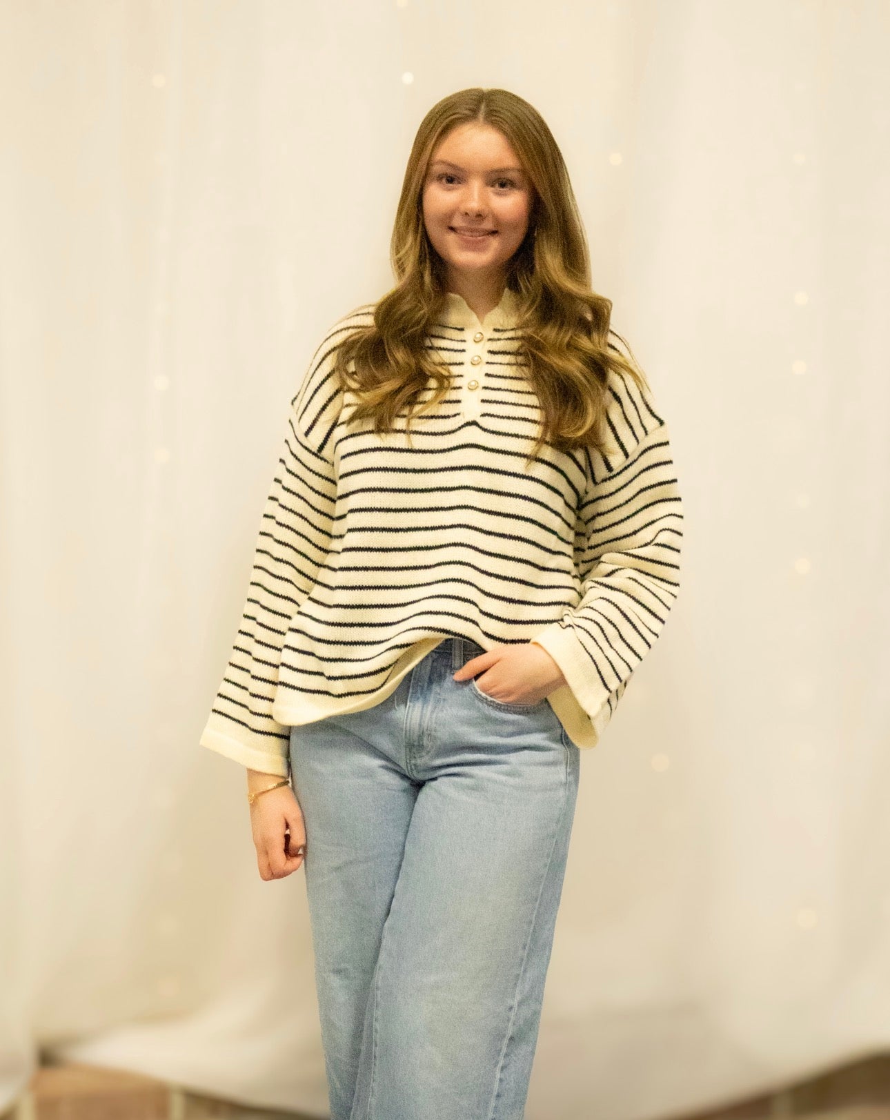 Striped Long Sleeve Button Sweater