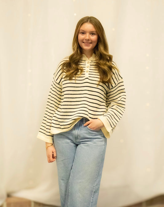 Striped Long Sleeve Button Sweater