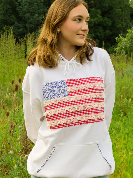 PREORDER American Flag Patchwork Hoodie