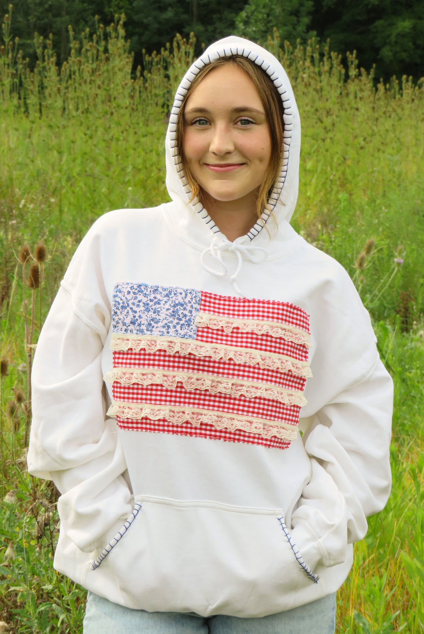 PREORDER American Flag Patchwork Hoodie